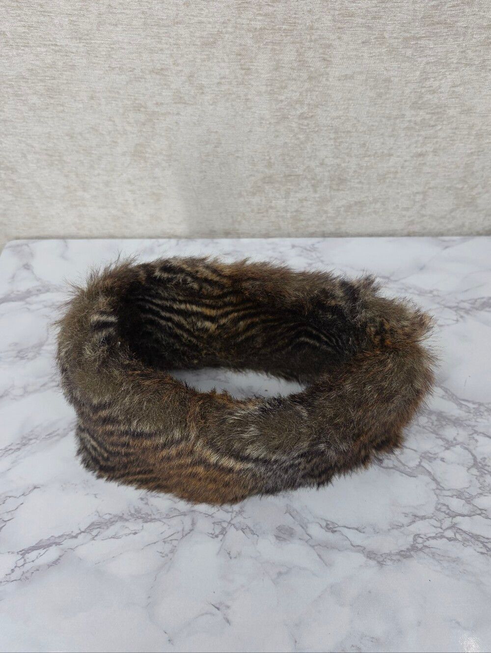 Faux Fur Animal Print Stripe in Brown & Black Scarf or Headband or Muff